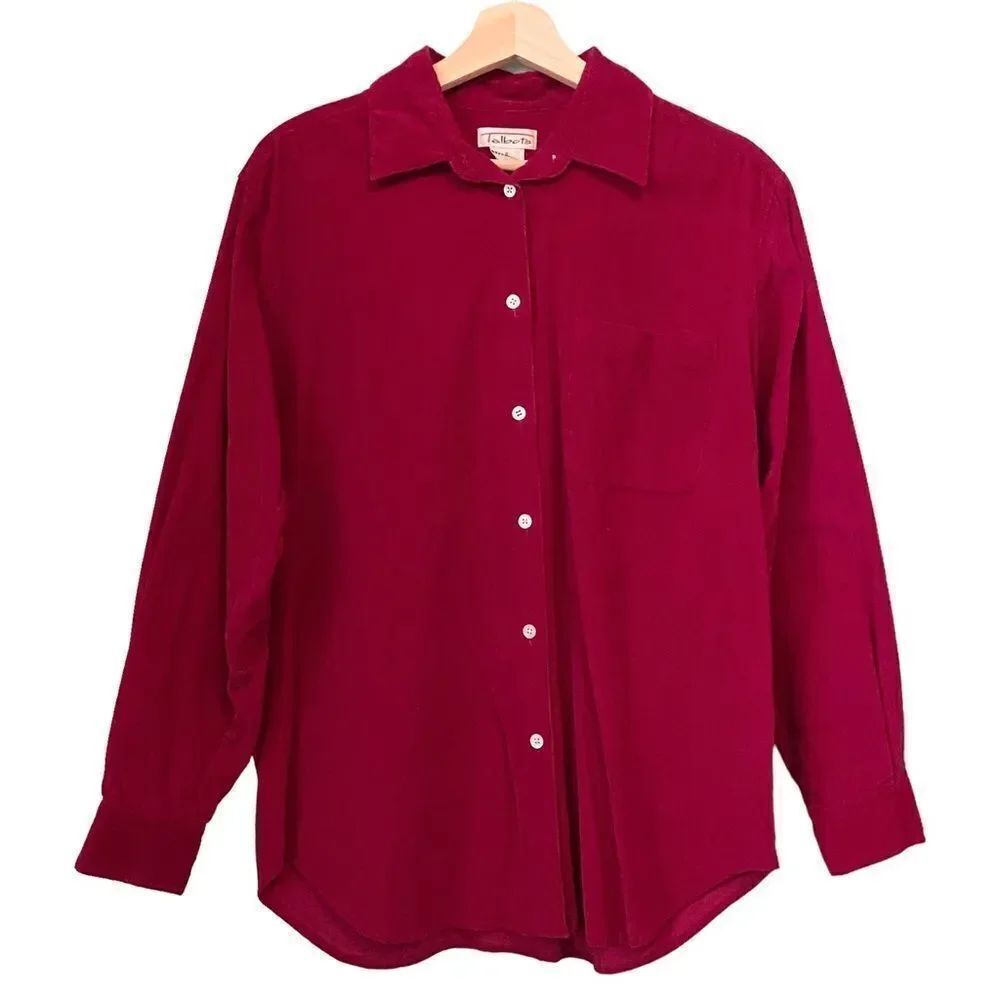 Vintage Talbots Red Velvet Corduroy Long Sleeve Front Button Top in Size Small